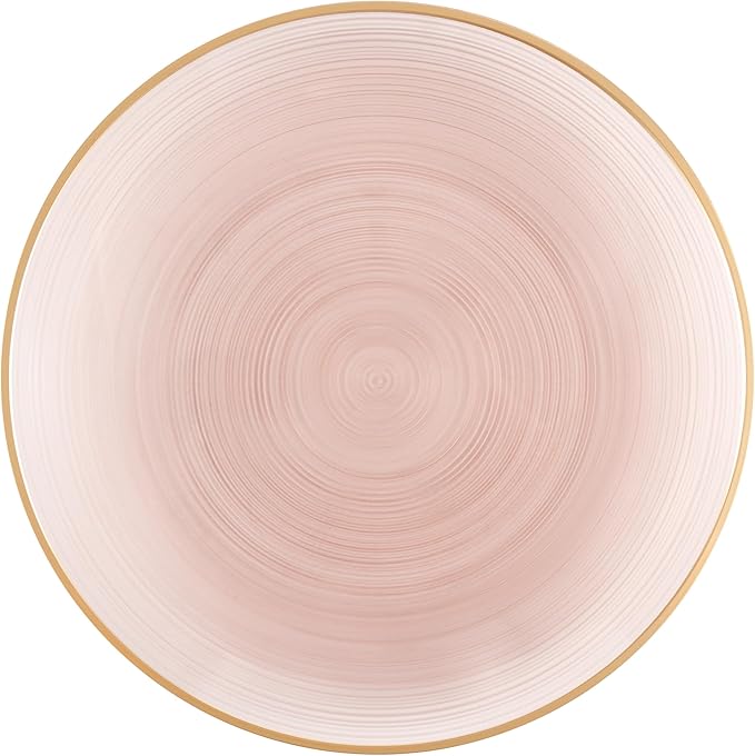 PLASTICPRO 32 Pieces Crystal Design Plastic Plates Combo Pack 16-7 inch and 16-10 inch with Gold Rim Elegant Disposable Plates, Rose Color with Gold Rim