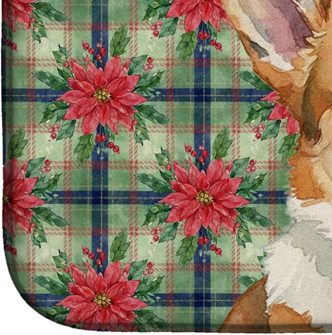 Caroline's Treasures Corgi Christmas PoinsettIas Dish Drying Mat Absorbent Dish Drying Mat Pad for Kitchen Counter Dish Drainer Mat for Countertop, 14 x 21", Multicolor