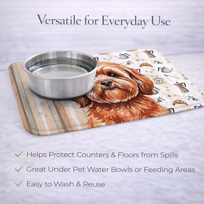 Caroline's Treasures Red Lhasa Apso Coffee Bar Dish Drying Mat Absorbent Dish Drying Mat Pad for Kitchen Counter Dish Drainer Mat for Countertop, 14 x 21", Multicolor