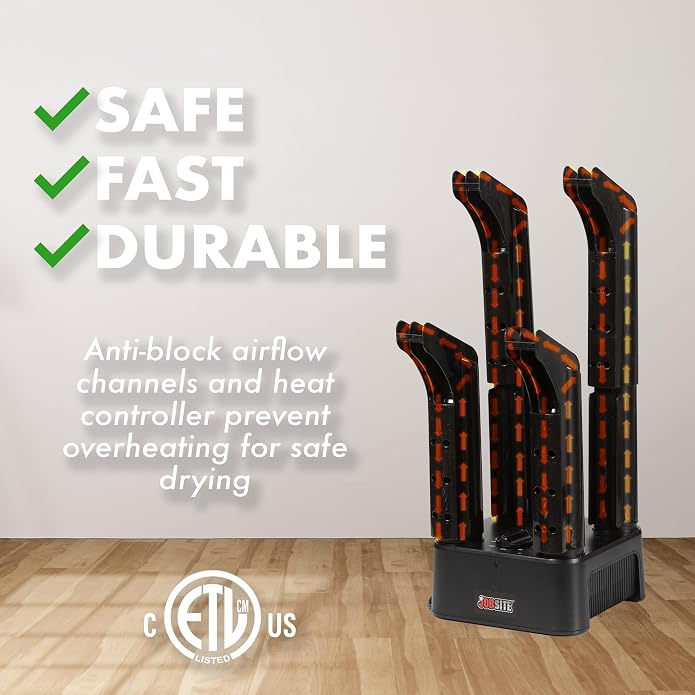 JobSite Boot Dryer - Mighty Dry with Heat Blower Fan - Fast Glove & Shoe Dryer - Helps Reduce Odor