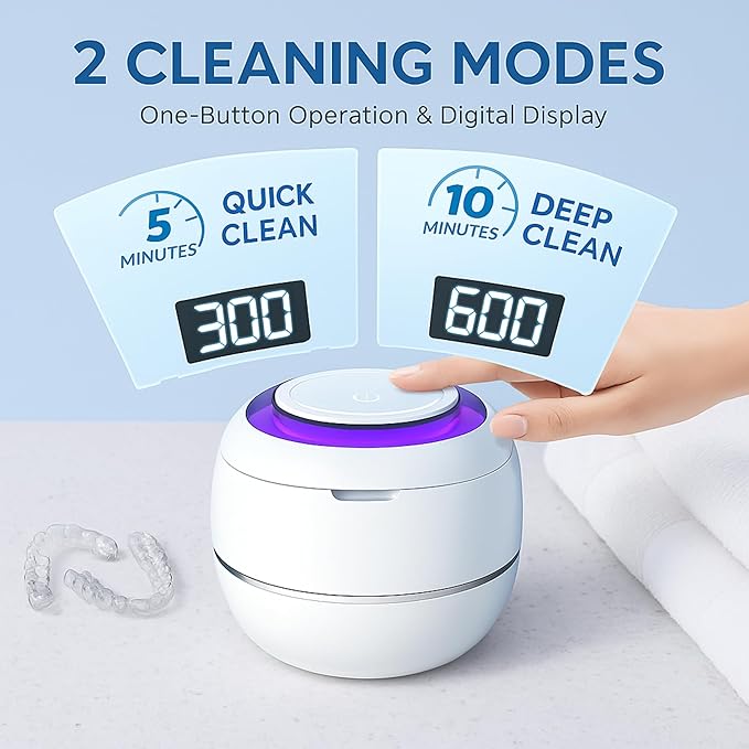 Ultrasonic Retainer Cleaner Machine – 42kHz Premium Quality Dental Cleaner for Dentures, Retainers, Jewelry, and More – 180ML Tank, Dual Modes, Digital Timer, Portable (White)