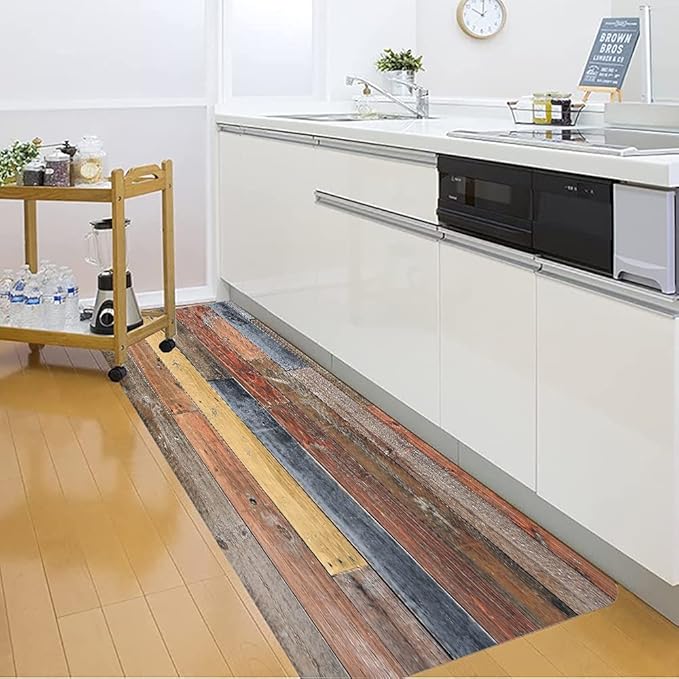 WODEJIA Flannel Mat Non Slip Bedside and Living Room,Clearance MatS Absorbent Moisture Dust Forlaundry Room,Bath Rugs Sponge Foam Soft for Bathroom and KitchenRustic Old Wooden Board 47x18 Inches
