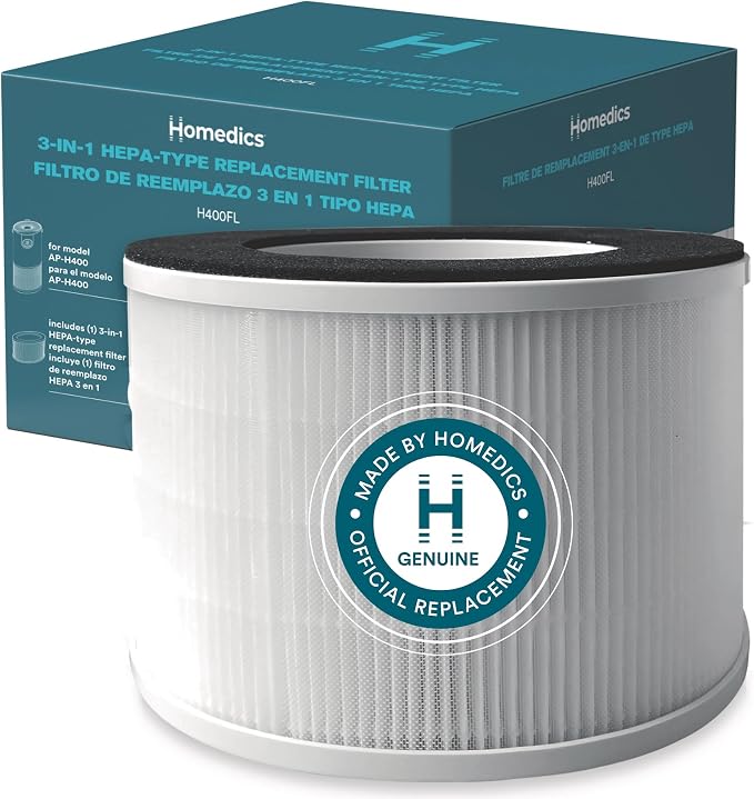 Homedics HEPA-Type Replacement Filter for AP-H400 – H13 HEPA, Activated Carbon & Prefilter – Captures Allergens, Dust, Smoke, Odors, VOCs – Lasts 12 Months – AP-H400FL