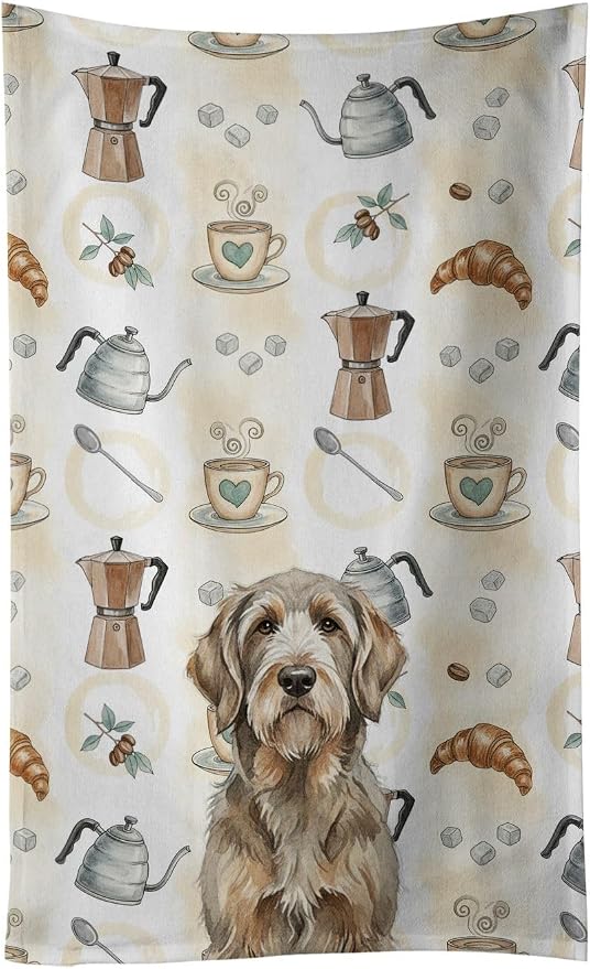 Caroline's Treasures Grizzle and Tan Otterhound Coffee Bar Kitchen Towel Velour Plush Front and Cotton Loop Back Machine Washable