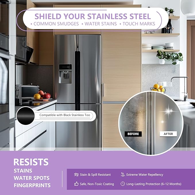 Ceramic Coating Spray for Kitchen Appliances & Stainless Steel –8.66oz Easy Cleaning & Long-Lasting Multi-Surface Shine – Fingerprint Resistant Cleaner & Sealer for Sinks, Fridges, Stoves