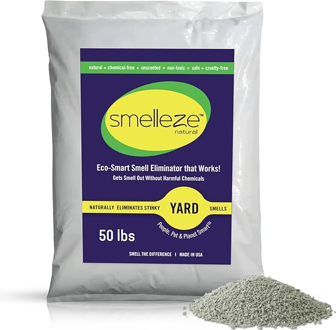SMELLEZE 50 lb. Yard Odor Eliminator for Dogs – Long-Lasting Turf Cleaner for Pet Urine Outdoor & Poop | Safe for People, Pets, Plants & Planet | Works on Grass, Gravel, Patios & Kennels