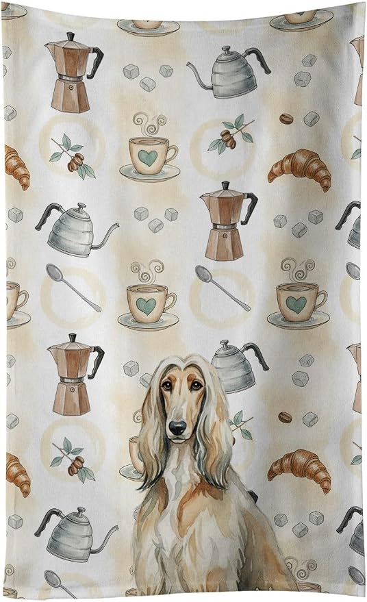 Caroline's Treasures Afghan Hound Coffee Bar Kitchen Towel Velour Plush Front and Cotton Loop Back Machine Washable