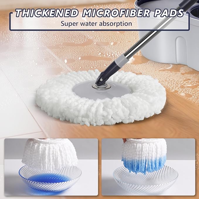 Masthome EasyWring Microfiber Spin Mop with 3 Mop Pads & Sponge Mop with 3 Absorbent PVA Mop Refills for Floor Cleaning