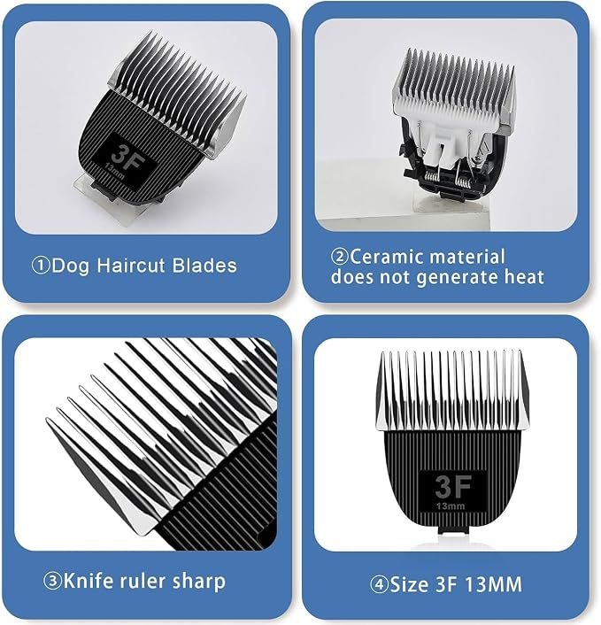 2 Pack Replacement Blade for nebot P1 Pro Pet Grooming Kit & Vacuum,Size-3F Cut Length 1/2"(13mm),Made of Ceramic Blade & Stainless Steel Blade