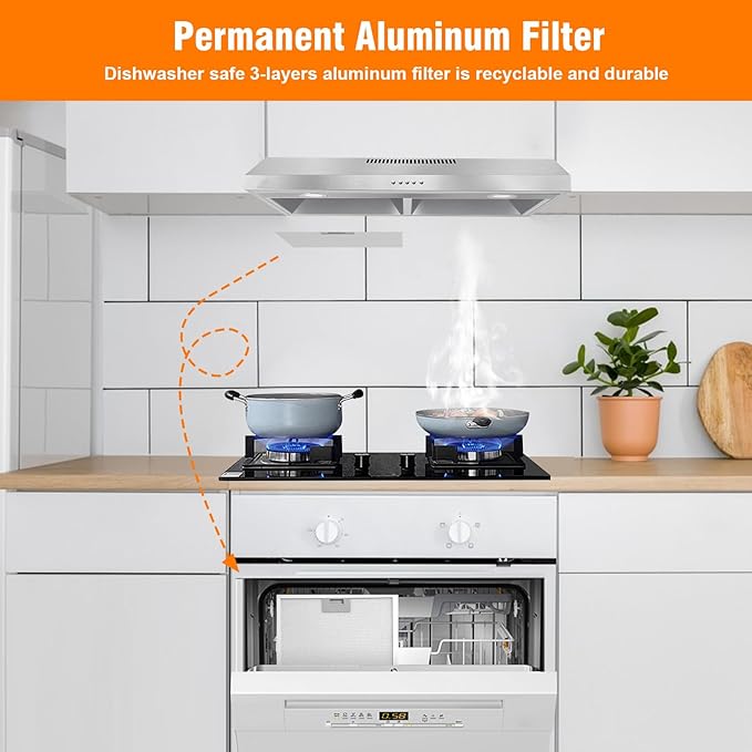 Rang Hood 30 inch Under Cabinet, Ductless Slim Kitchen Range Hood Vent with Filter, LED Lights, 3 Speed Exhaust Fan, Campanas para Cocina (JX3875- Stainless Steel)