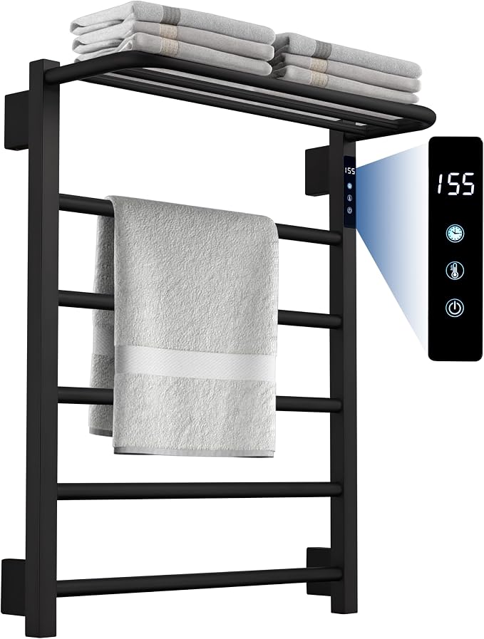 Heated Towel Racks for Bathroom, Hot Towel Warmer with 24hr Timer Stainless Steel Wall Mounted Electric Towel Warmers for Bathroom (Gold, 6-Bar)