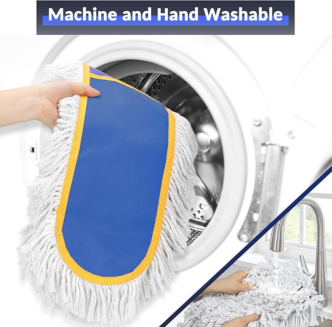 CLDREAM 24" Commercial Dust Mop for Floor Cleaning, Large Industrial Dust Broom Mop with 2 Cotton Reusable Mops Head,Heavy Duty 60" Long Handle Wet Dry Mops for Hardwood