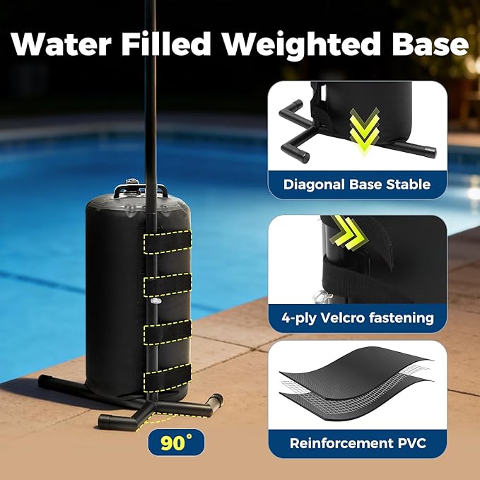 Pool Volleyball Net Set with Solar LED Lights, Adjustable 15-32ft Water Volleyball Net for Inground Pools with Glow Ball, Pump & Weighted Bases, Outdoor Pool Games for Kids Adults Family
