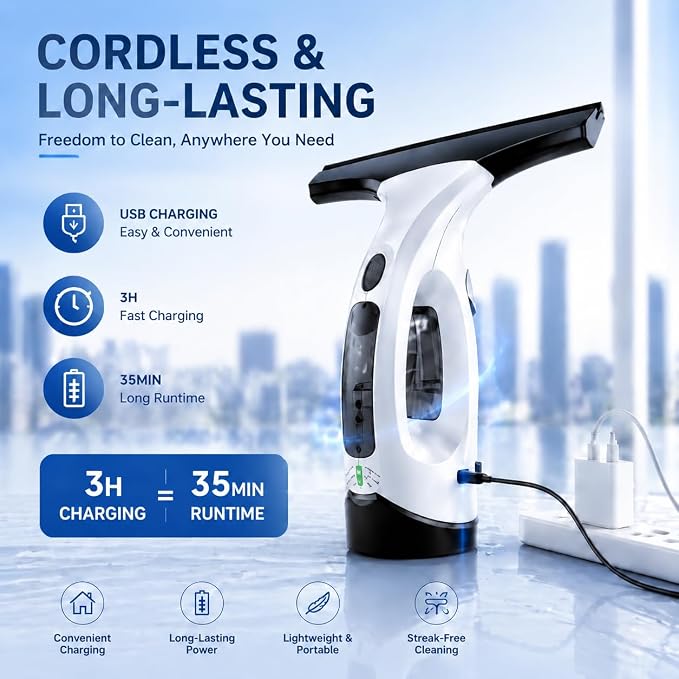 Window Vacuum Cleaner Electric Squeegee Cordless Glass Cleaner Tool Handheld Power Scraper with 28cm Blade for Window Shower Car