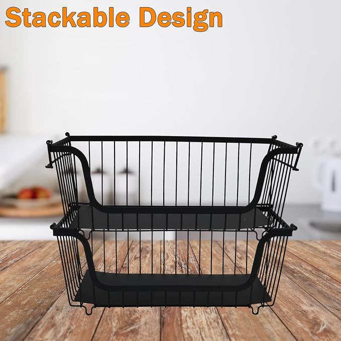2 Pack Cleaning Supply Caddy and Trash Bag Holder Stand Set,Stackable Wire Storage Baskets,Under Sink Organizer,Cleaning Products Storage Organizer with Handles for Bathroom, Bedroom,Kitchen