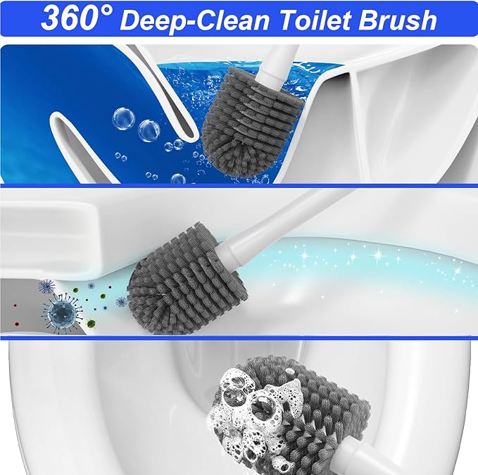 3 in 1 Toilet Brush and Plunger Set，Extended Handle Plunger,Heavy Duty Toilet Bowl Brush and Holder Hidden Toilet Plunger and Brush Set,Bathroom Cleaning Supplies (Pure White)