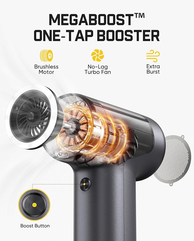 Fanttik B10 Pro Electric Air Duster, 110000RPM Brushless Motor, Compressed Air Duster, Mini Blower with One-tap Booster, 3 Gears Adjustable, Electric Duster for PC, Keyboard, Electronics (Silver)