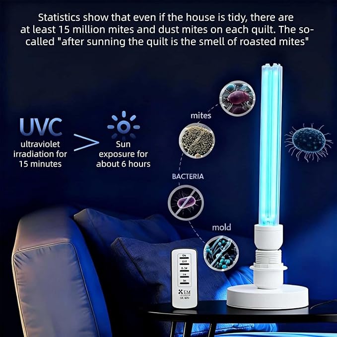 25W UV Light Sanitizer, Ultraviolet Lamp with Remote Control Portable Ultraviolet Light Sanitizer UVC Home Disinfection Device for Home, Room & Kitchen, Ultraviolet Light with 3 Speed Timings