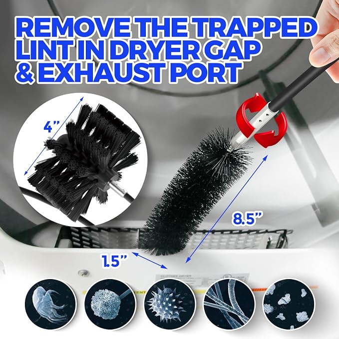 Holikme 30 Feet Dryer Vent Cleaner Kit, Flexible Lint Brush with Drill Attachment, Fireplace Chimney Brushes Extends Up to 30 Feet for Easy Cleaning, Use with or Without a Power Drill, Black