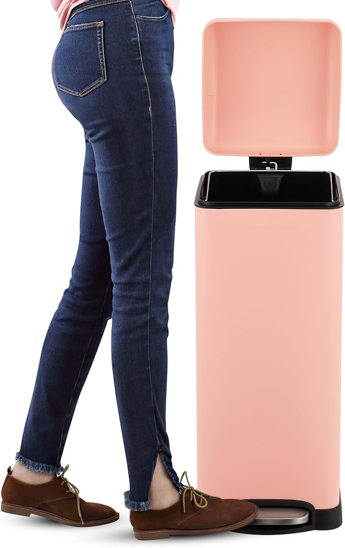 happimess HPM1007J Betty Retro 8-Gallon Step-Open Trash Can, Fingerprint Resistant, Modern, Minimalistic for Home, Kitchen, Laundry Room, Office, Bedroom, Bathroom, Flamingo Pink