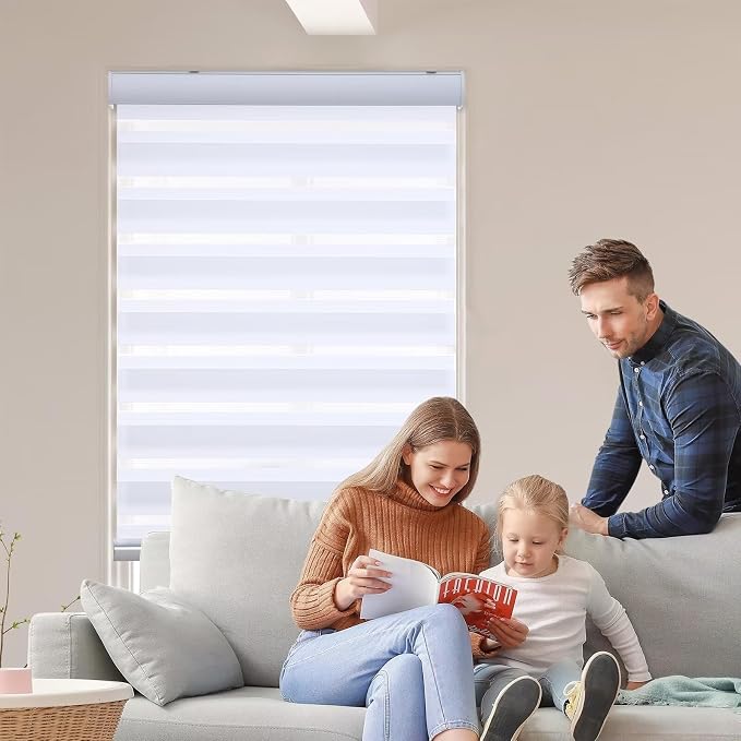MYshade Roller Shades Zebra Blinds for Indoor Windows Cordless Day and Night Light Filtering Dual Layer Roller Window Blinds & Shades, Easy to Install, Size 46" W x 72" H, White