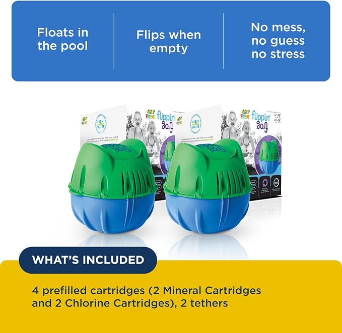 Flippin’ FROG Floating Sanitizer System for Pools 2,000 to 5,000 Gallons - Prefilled Floater with Sanitizing Minerals and Chlorine for Easy Pool Treatment & Maintenance - 2 Pack