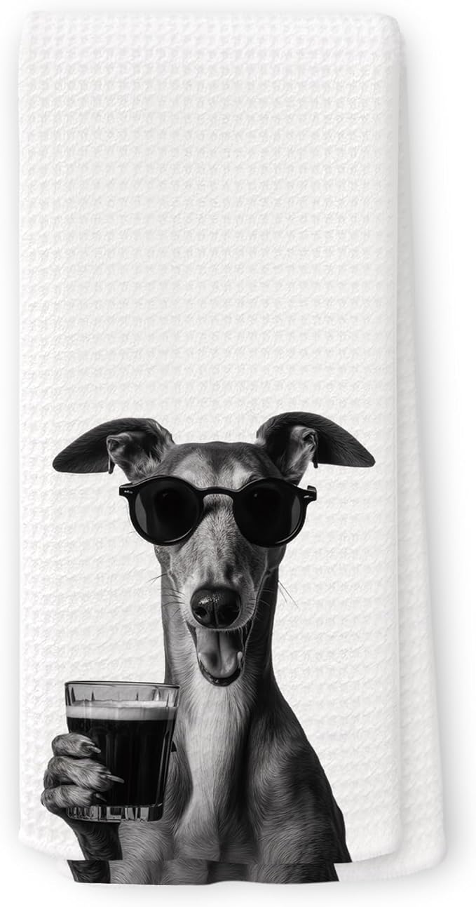 Funny Whippet Beer Kitchen Towels, Gifts for Dog Wine Lovers, Bar Accessories Dish Tea Towels for Kitchen, Dog Owners Housewarming Gift Decorative Hand Towel 16x24 Inch