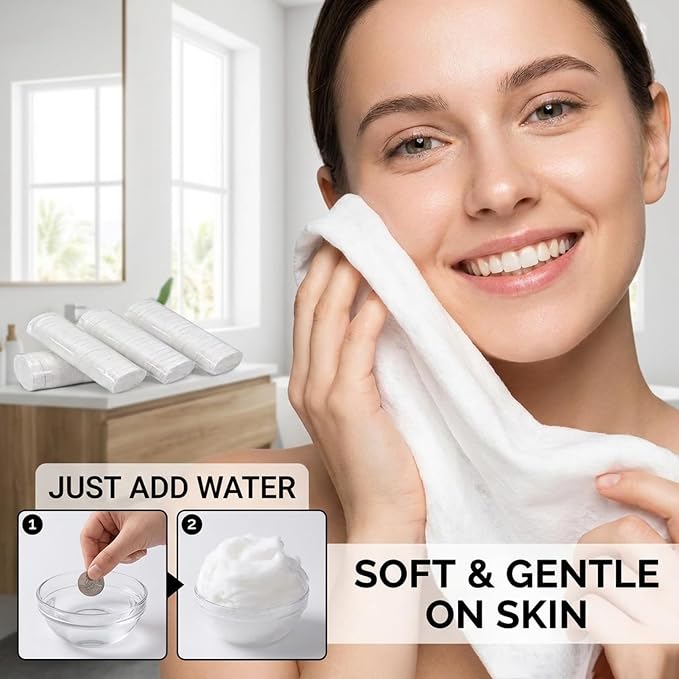 Disposable Compressed Facial Towels Refills for Hot Towel Warmer | 4 Buckets Pack, 80 Pcs Disposable face towel, Compact Travel Coin Tissue for Home Skincare, Makeup Remover and Camping