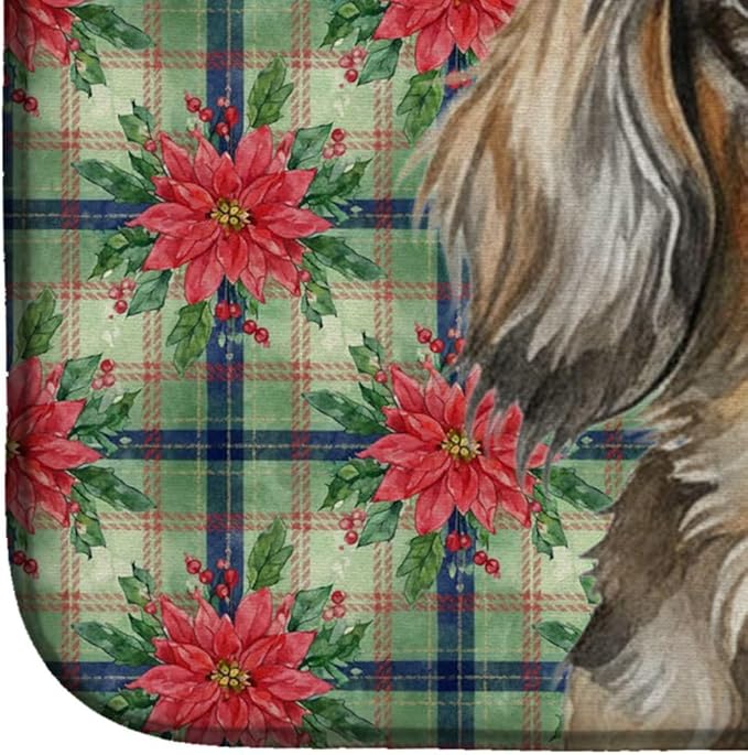 Caroline's Treasures Longhaired Dapple Dachshund Christmas PoinsettIas Dish Drying Mat Absorbent Dish Drying Mat Pad for Kitchen Counter Dish Drainer Mat for Countertop, 14 x 21", Multicolor