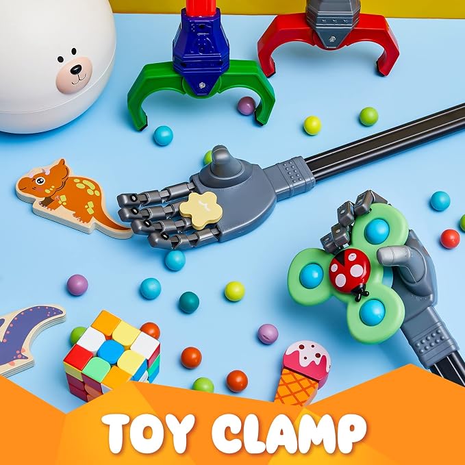 Lewtemi 6 Pcs Grabber Reacher Pickup Tool Toy Pack Interactive Claw Grab Robot Arm for Boys Girls Fun Early Grasping Learning and Hand Eye Coordination Play, 18 Inch