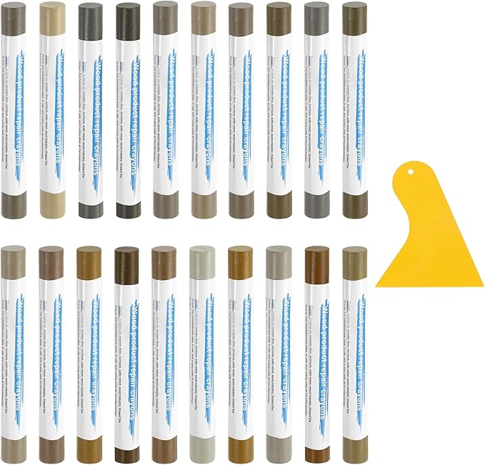uxcell 20Pcs Wood Filler Sticks, Furniture Scratch Repair Wax Crayons Furniture Touch Up Markers Wood Repair Wax Kit with Spatula for Furniture, 20 Colors Gray & Tech Mix Series
