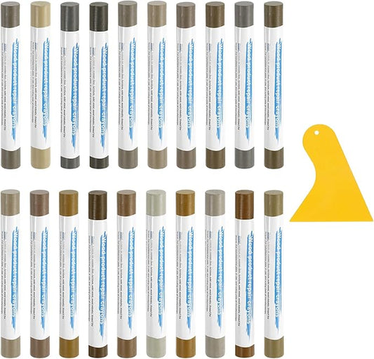 uxcell 20Pcs Wood Filler Sticks, Furniture Scratch Repair Wax Crayons Furniture Touch Up Markers Wood Repair Wax Kit with Spatula for Furniture, 20 Colors Gray & Tech Mix Series