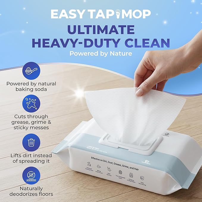 Baking Soda Cleaning Wipes - Wet Floor Mopping Replacement Pad Refills Compatible with Swiffer Sweeper Mop - Larger & Thicker Disposable Cloths for Multi-Surfaces - 30 Count (Pack of 4)