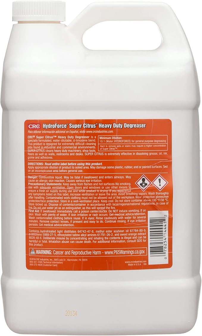 CRC HydroForce Super Citrus Heavy Duty Degreaser, 1 Gal, 14441
