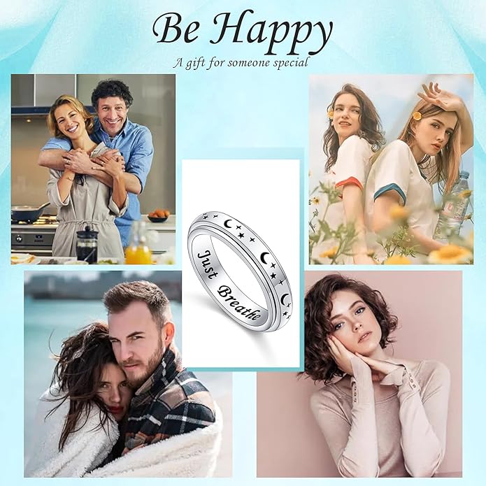 S925 Sterling Silver Spinner Fidget Anxiety Worry Relieving Boredom ADHD Autism Band Rings