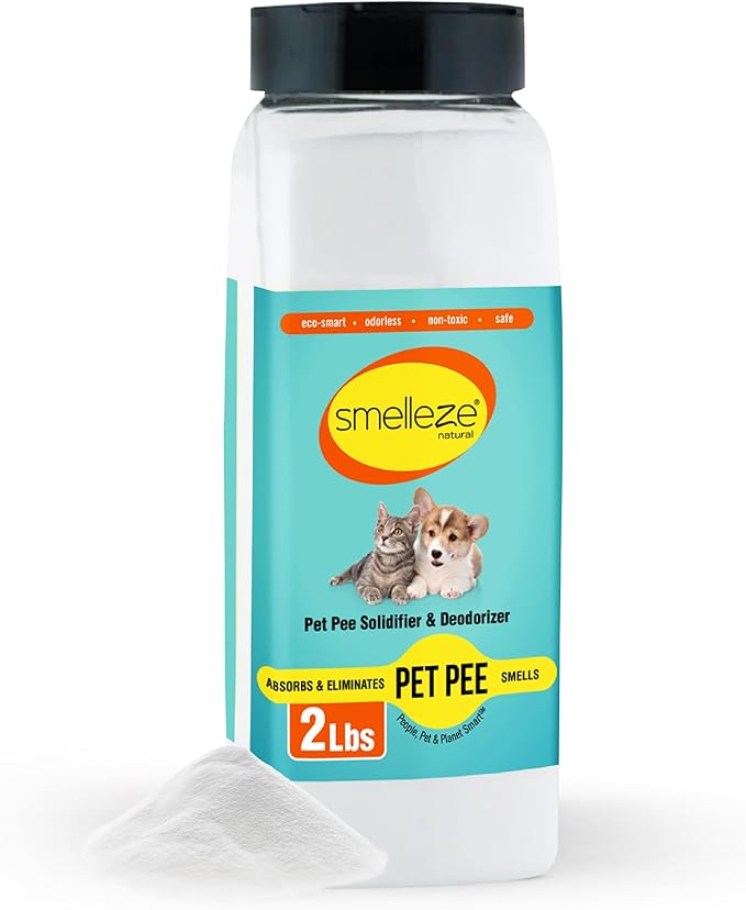 SMELLEZE Pet Pee Powder - Unscented Urine Solidifier for Dog & Cat Accidents - 2 lb Bottle, Handles up to 360 Messes per Bottle - Absorbs 1.5 Cups per Teaspoon in 60 Seconds