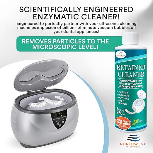 Ultrasonic Retainer Cleaner Solution Concentrate - Ultrasonic Denture Cleaner for Ultrasonic Machines - Cleans Mouthguards, Invisalign, and Nightguards - Updated Formula (Mint) (32 Ounces)