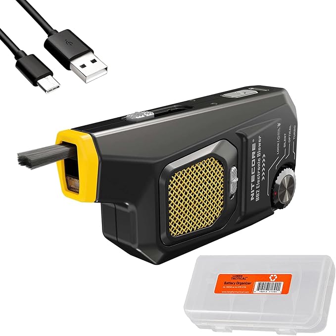 Nitecore BlowerBaby BB2 USB Rechargeable Electronic Air Duster Blower for Camera, Keyboard, Laptop Cleaning with Built-in LED, Include Cable Organizer