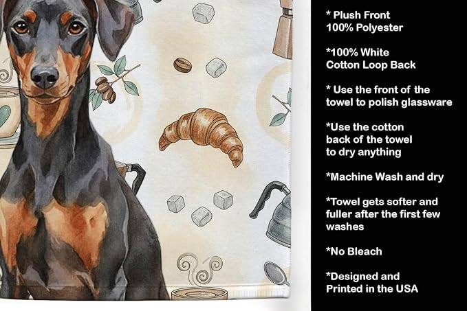 Caroline's Treasures German Pinscher Coffee Bar Kitchen Towel Velour Plush Front and Cotton Loop Back Machine Washable