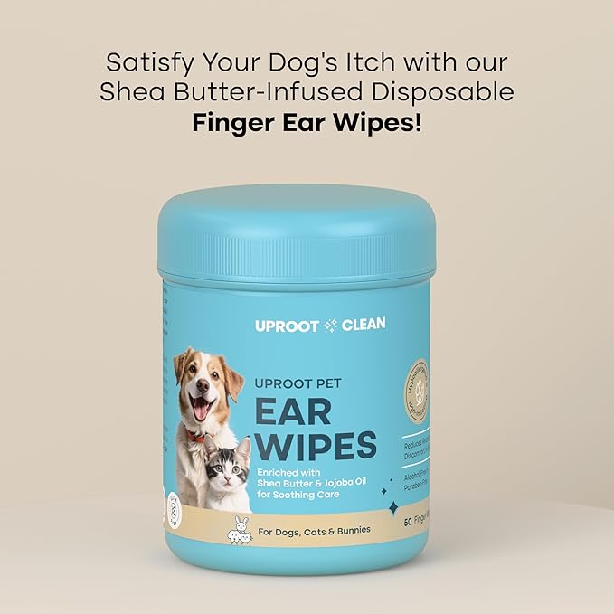 Uproot Clean Washing Machine Cleaner Tablets Ultra + Dog & Cat Ear Cleaner Finger Wipes: 40% Stronger Tablets for Odors & Residue + Shea Butter & Jojoba Oil Dog Ear Wipes for Wax, Odor & Discomfort