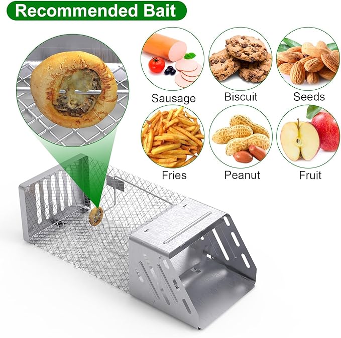Humane Rat Trap, Automatic Continuous Mouse Cage Single Door Live Animal Trap Cage Indoor Outdoor for Small Rodents Chipmunk Mice Voles, Catch and Release