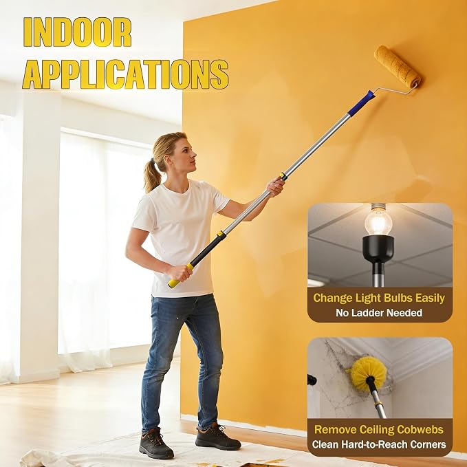 1.5-3ft Paint Roller Extension Pole, Sturdy Aluminum Telescopic Pole with Flip-Lock, Universal Thread, Multi-Purpose Extendable Pole for Indoor Touch-ups, Window Cleaning