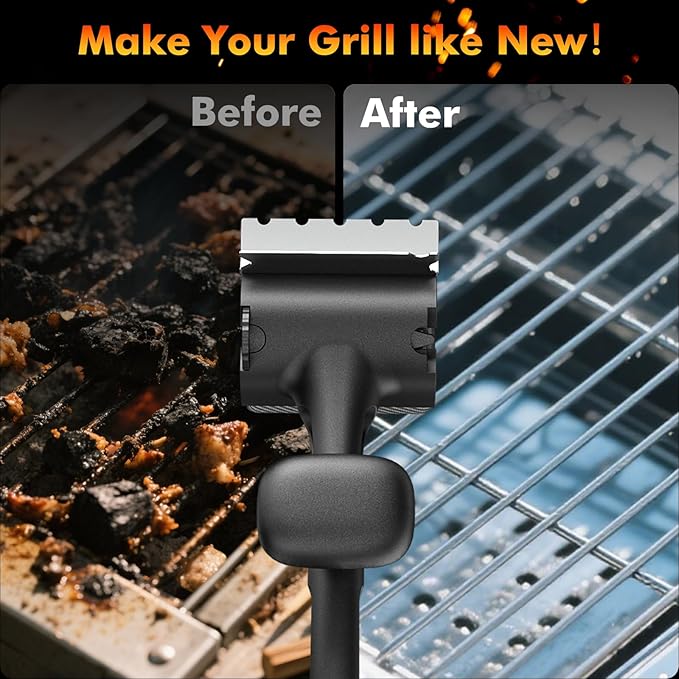 BBQ Grill Brush Bristle Free - Grill Cleaner Brush with Replaceable Heads for Cast Iron/Stainless Steel Porcelain/Gas/Charcoal Grates, Safe Grill Brush for Outdoor Grill, Grill Scraper Cleaning Brush