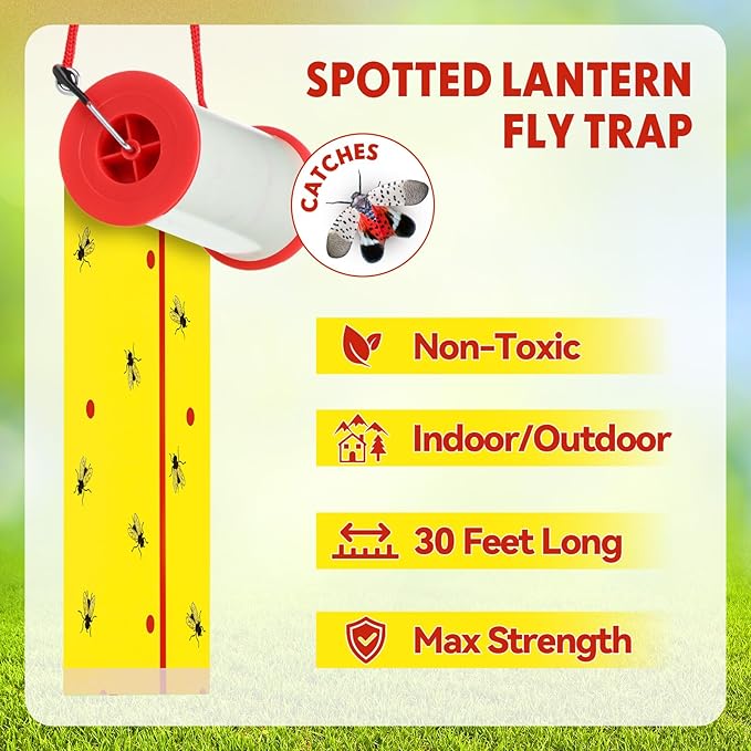 10 Rolls Fly Strips Tape 30 ft Each Fly Paper Traps Indoor Outdoor Sticky Hanging Spotted Lanternfly Tree Tape for Fruitfly Plant Barn Stable(Fluorescent Yellow)