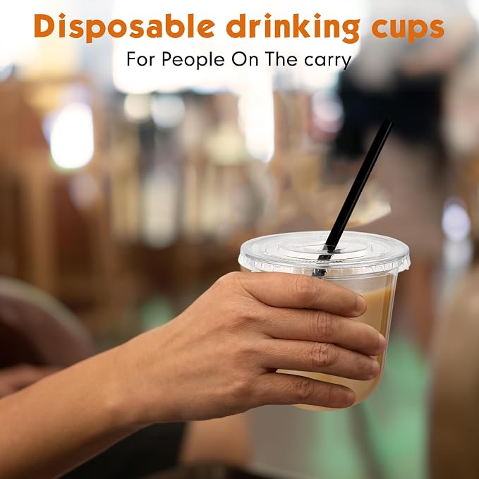 Ziliny 50 Set Clear Plastic Cups with Lids and Straws, Disposable Iced Coffee PET Cups for Drinking Cold Beverage Juice Parfait Smoothie Milkshake Coffee Shops Party Supplies (10 oz)