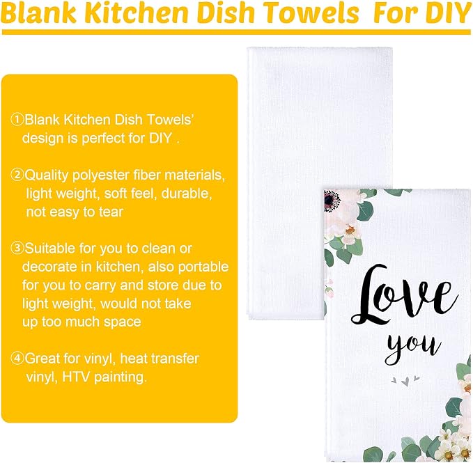 Patelai 10 Pieces Sublimation Dishtowel Absorbent Multi Purpose Kitchen Dish Towels Blank DIY Dishcloth Bathroom Towel for Fall Christmas Kitchen Home Decor,16 x 24 Inch