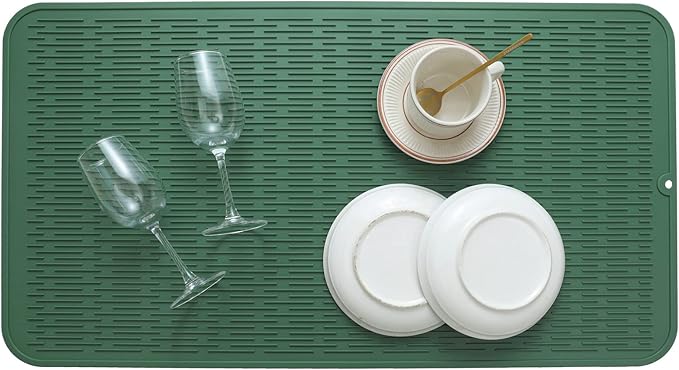 MicoYang Silicone Dish Drying Mat for Multiple Usage,Easy clean,Eco-friendly,Heat-resistant Silicone Mat for Kitchen Counter or Sink,Refrigerator or Drawer Liner Green 4XL 32 inches x 18 inches