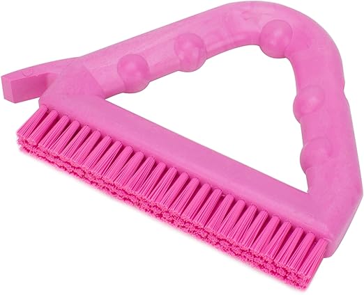 SPARTA Plastic Commercial Grout Brush, Triangle-Shaped Scrub Brush with Scraper and Two Threaded Holes for Attaching Handle (Sold Separately), 9 x 7 x 7 Inches, Pink