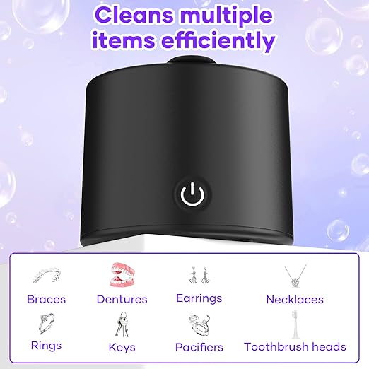 Ultrasonic Cleaner for Retainers & Aligners - 50kHz Dental Pod for Invisalign, Braces, Dentures, Night Guards, 200ml 3 Modes, Deep Clean for Fresh Retainers, Black
