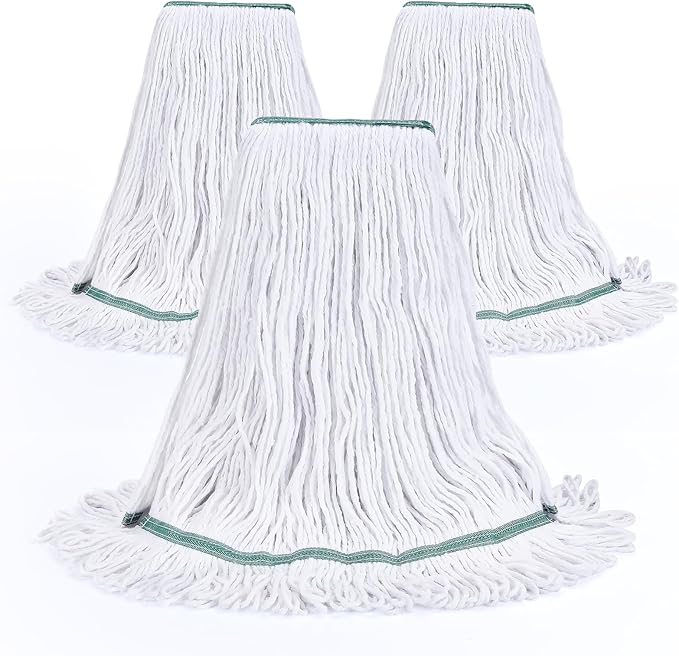 Matthew Cleaning Synthetic Rayon Mop Head Replacement, Chemical Resistant 4-Ply Looped End Commercial Mops for Floor Cleaning and Finishing, 20 oz Large, 3 Pack